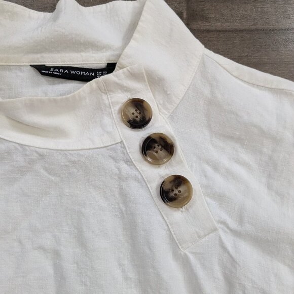 Zara Linen Blouse with Tortoiseshell Buttons at Neck - Picture 4 of 6